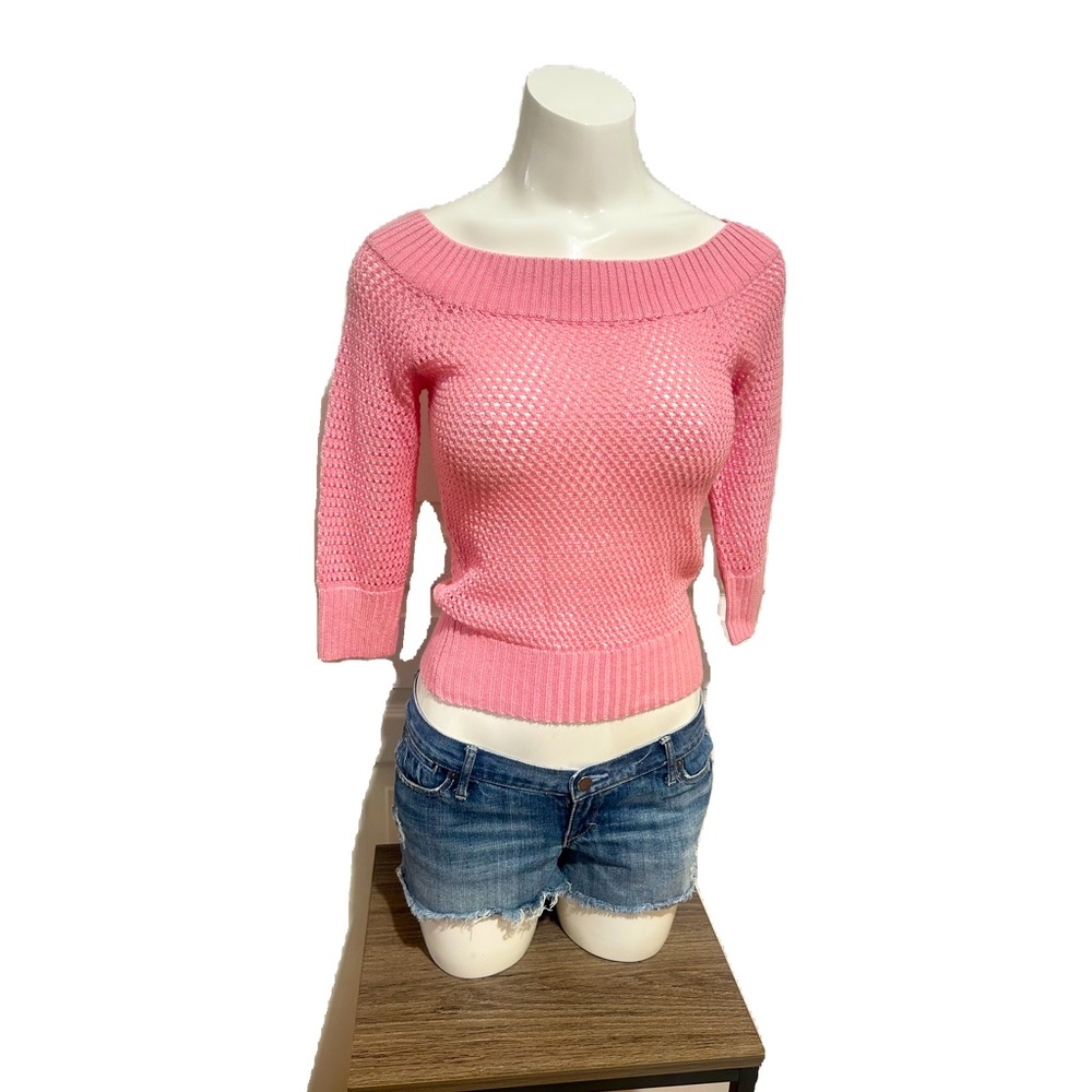 AMERICAN JEANS WOOL BLEND PINK KNITTED SWEATER WIDE NECK THREE QUARTERS SLEEVE S